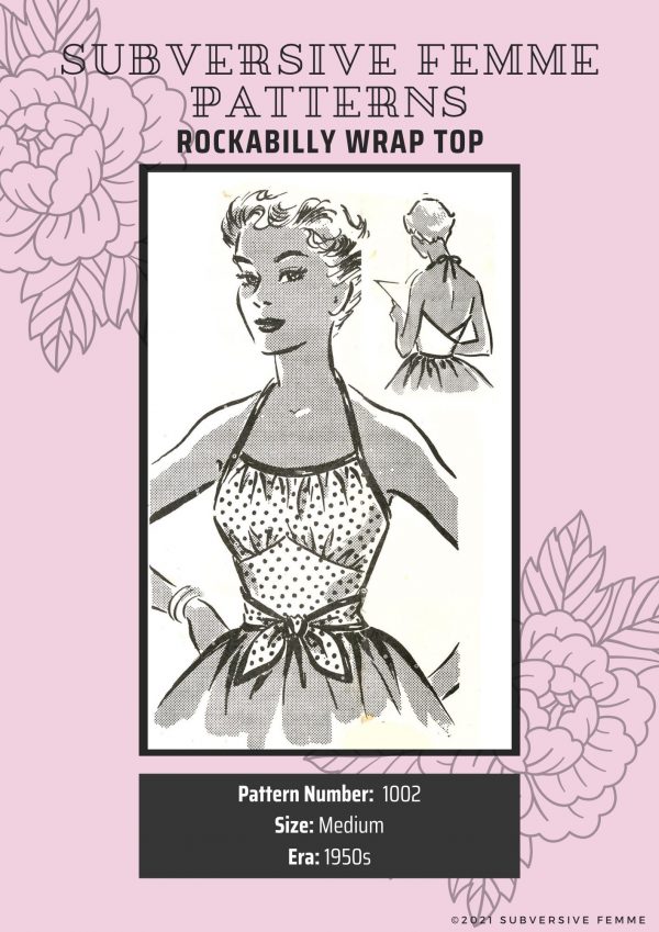 1950s 1-Yard Rockabilly Wrap Top, medium size Vintage Sewing Pattern PDF 1002