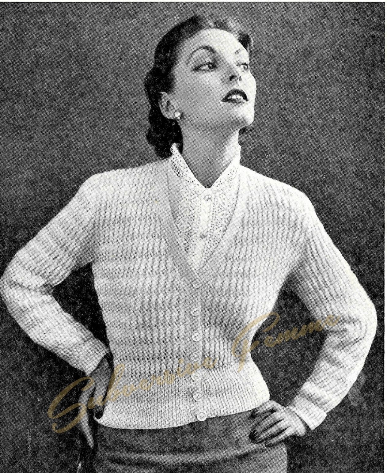 free pattern for a 1950s lace cardigan in larger sizes